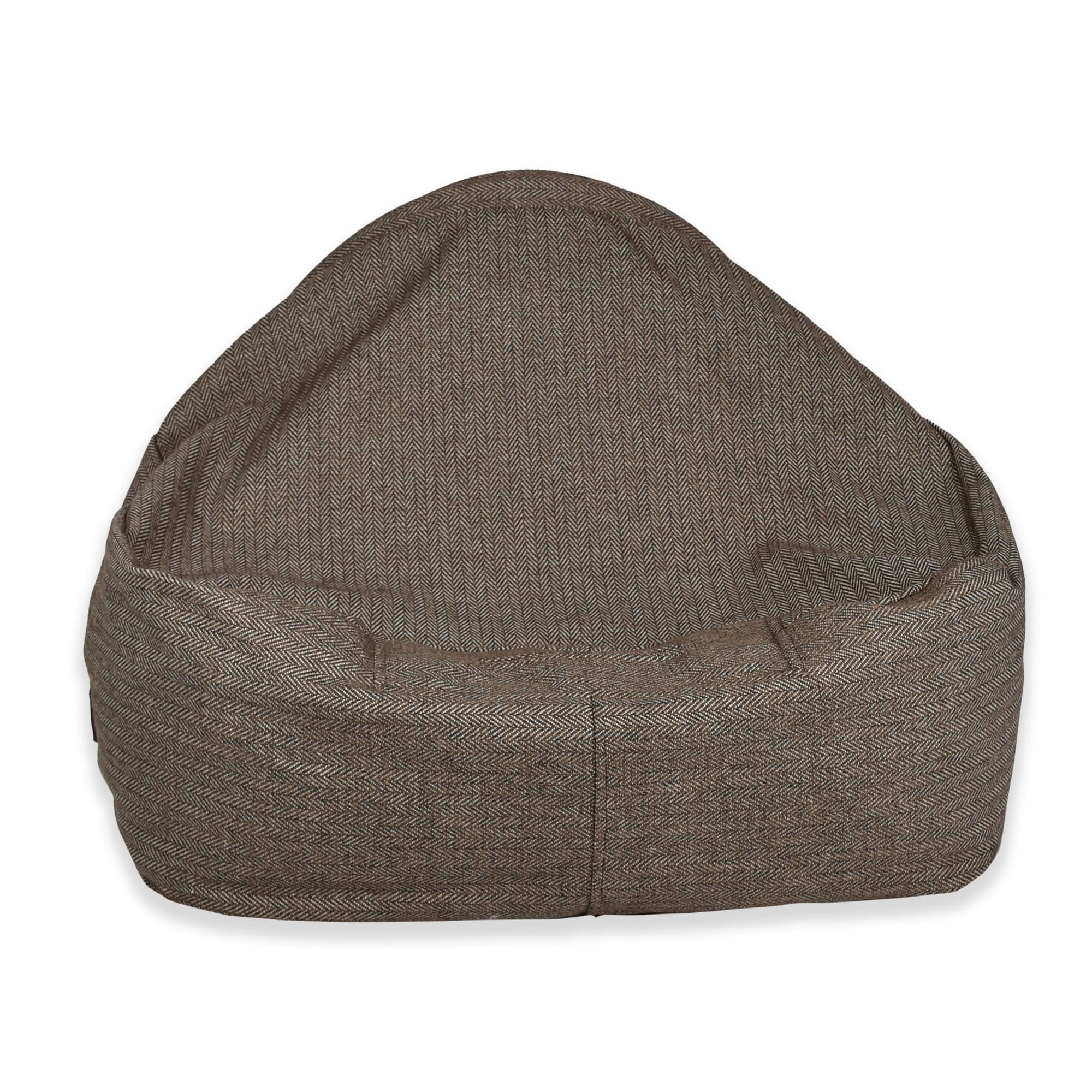 KONA CAVE® dog bed for dogs that burrow under the blankets. Safety air vent to make sure pets get enough air under blankets. Warm dog bed in brown herringbone. 