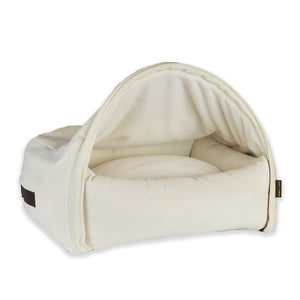 KONA CAVE® Luxus-Marken-Höhlenkuschelbett. Cremefarbenes Kuschelbett für Hunde und Katzen mit abnehmbarem Höhlenhimmel. Überlegenes, patentiertes Design.