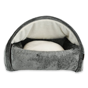 KONA CAVE® Luxus-Kuschelhöhle Kuschelbett. Graues Samt-Kuppelbett für Hunde und Katzen. Abnehmbarer Höhlenbezug. Waschbar. Überlegenes, patentiertes Design. 