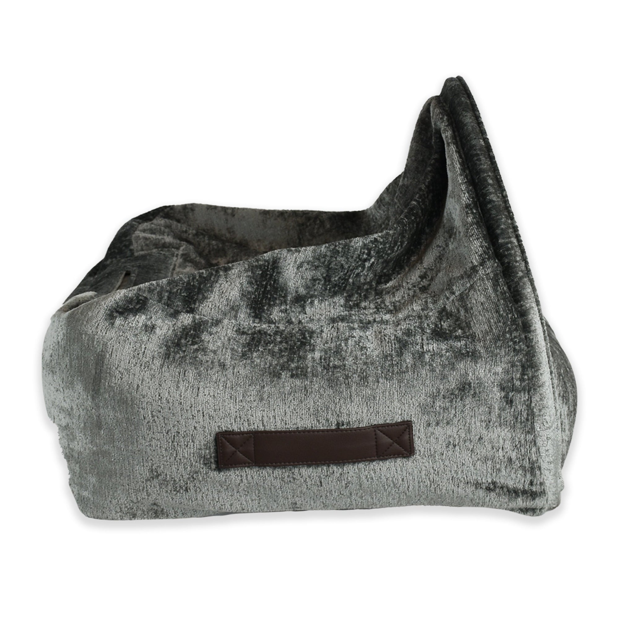 KONA CAVE®  luxury snuggle burrow cozy cave cuddle bed. Grey Velvet domed dog and cat bed.  removable canopy cave cover. washable. Highest quality.