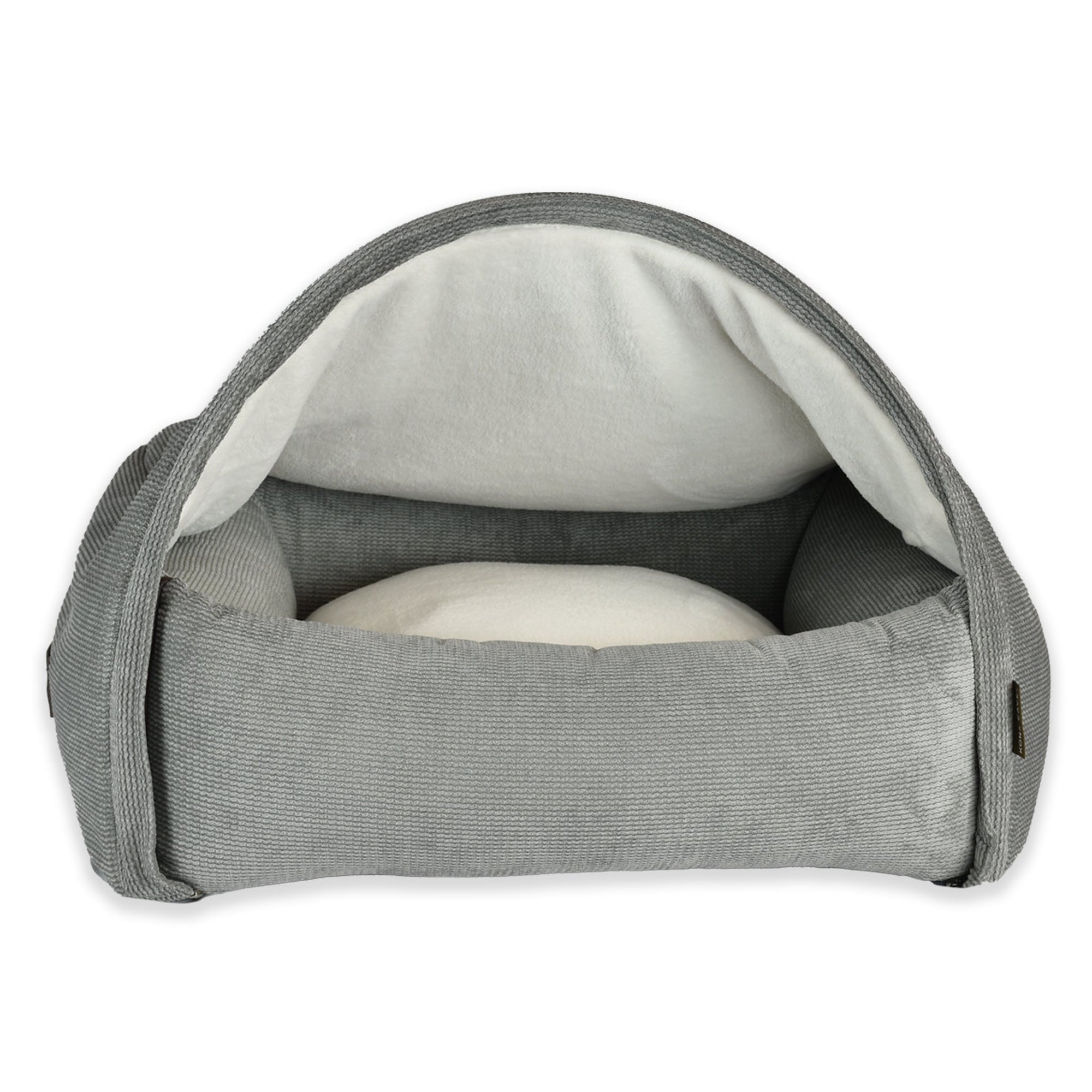 KONA CAVE® Luxus-Marke kuscheln Vordach Höhle Kuschelbett. Graues Cordsamt-Höhlenbett für Hunde und Katzen mit abnehmbarem Höhlendach. Überlegenes, patentiertes Design. 