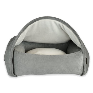 KONA CAVE® Luxus-Marke kuscheln Vordach Höhle Kuschelbett. Graues Cordsamt-Höhlenbett für Hunde und Katzen mit abnehmbarem Höhlendach. Überlegenes, patentiertes Design. 