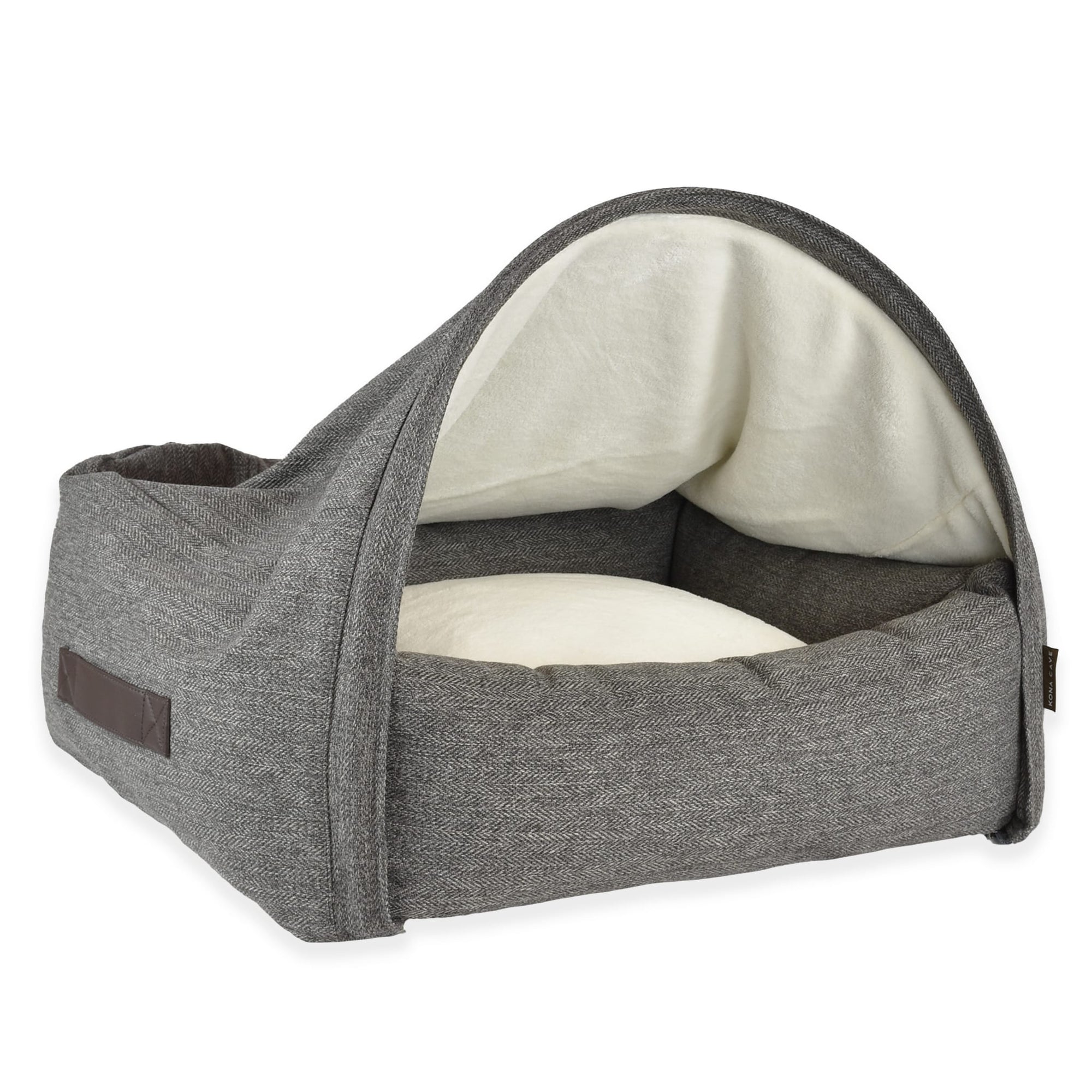 KONA CAVE® Snuggle Canopy cave Grey herringbone. Himmelbett für hunde. Grau Hundebett.