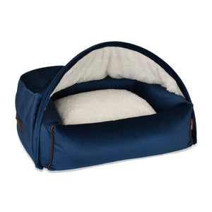 KONA-CAVE-luxury-cozy-cave-dog-cat-bed-blue-velvet-sale