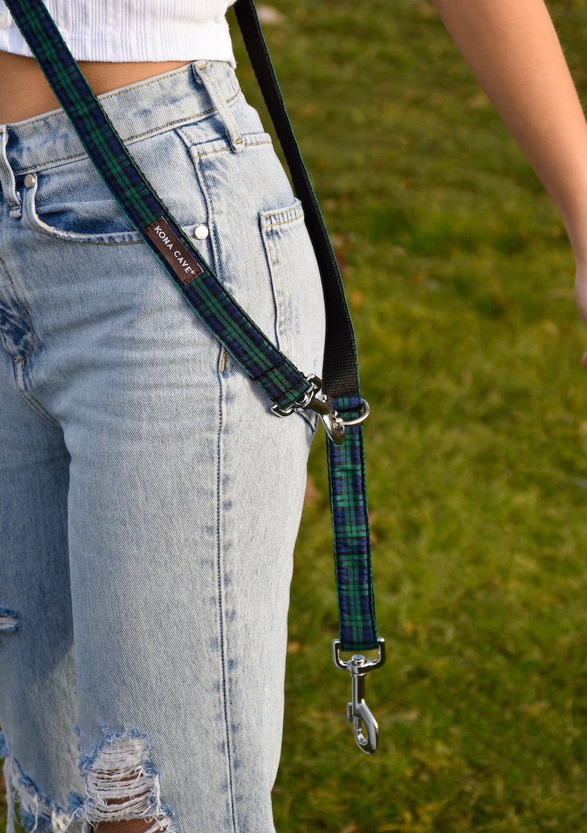 KONA CAVE® Blackwatch Tartan Dog Leash with Sliding Hook Worn Cross Body