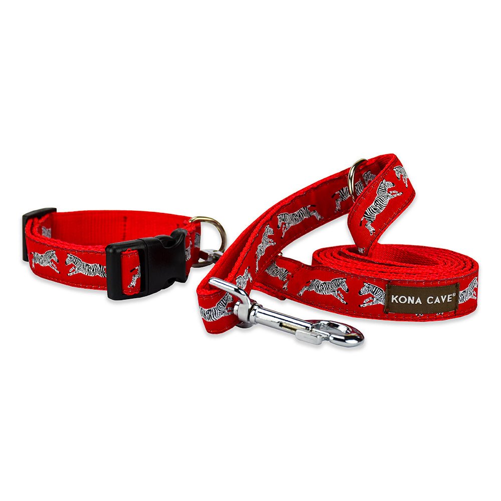 KONA CAVE Adjustable Dog Leash with Designer Red Zebra Print