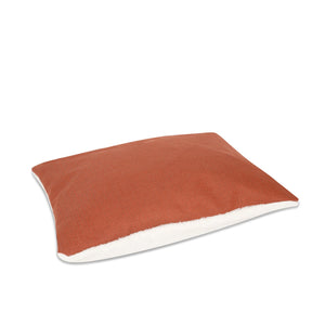 KONA CAVE® designer dog bed in elegant orange herringbone fabric with leather trim.