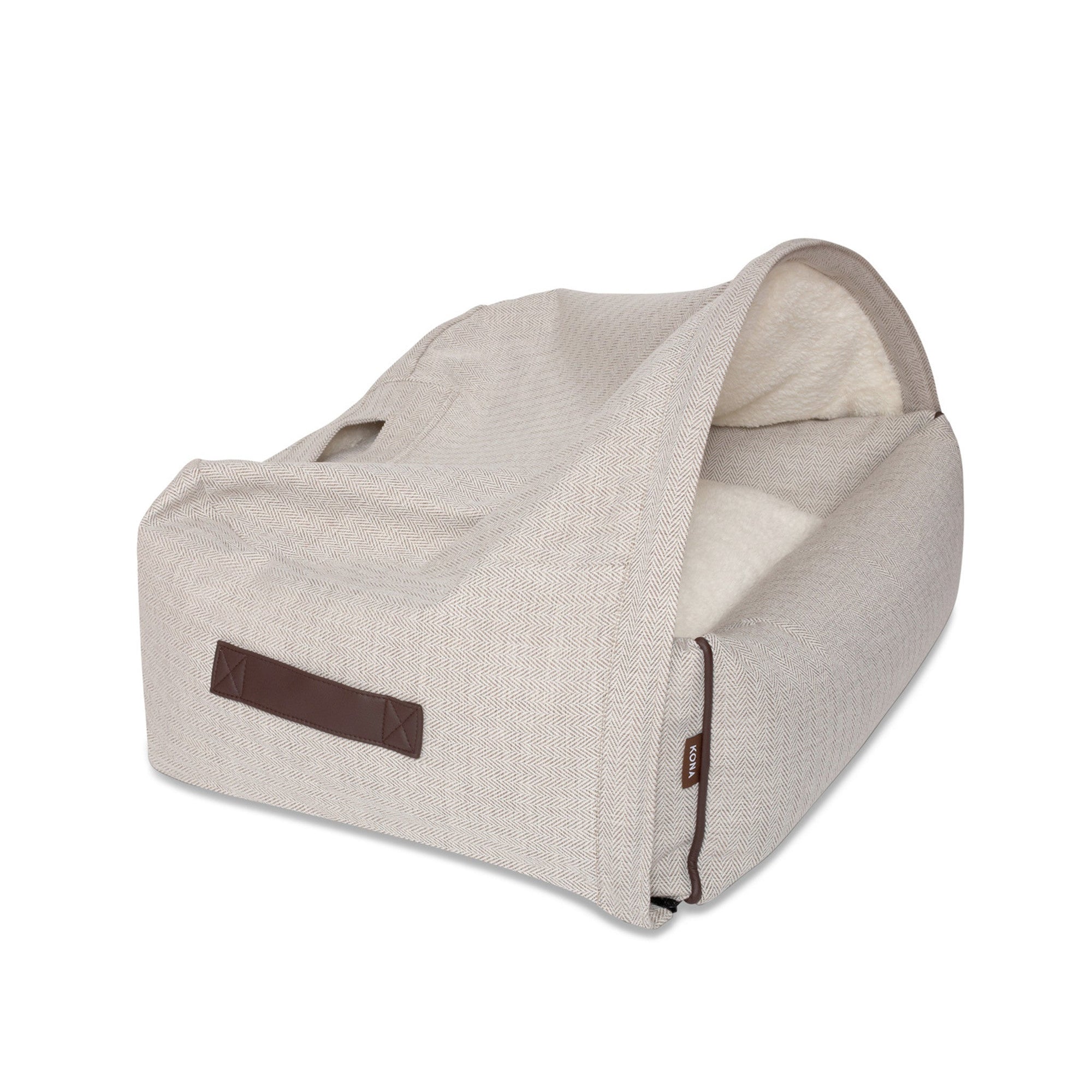 KONA CAVE® designer Snuggle cozy Cave dog bed large. cream herringbone cave bed for large and XL dogs. anti-anxiety. Hund Höhlenbett.