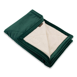 KONA CAVE® Emerald Green weighted Velvet Pet Blanket with Sherpa Fleece Lining. Luxurious comfort for pets and people