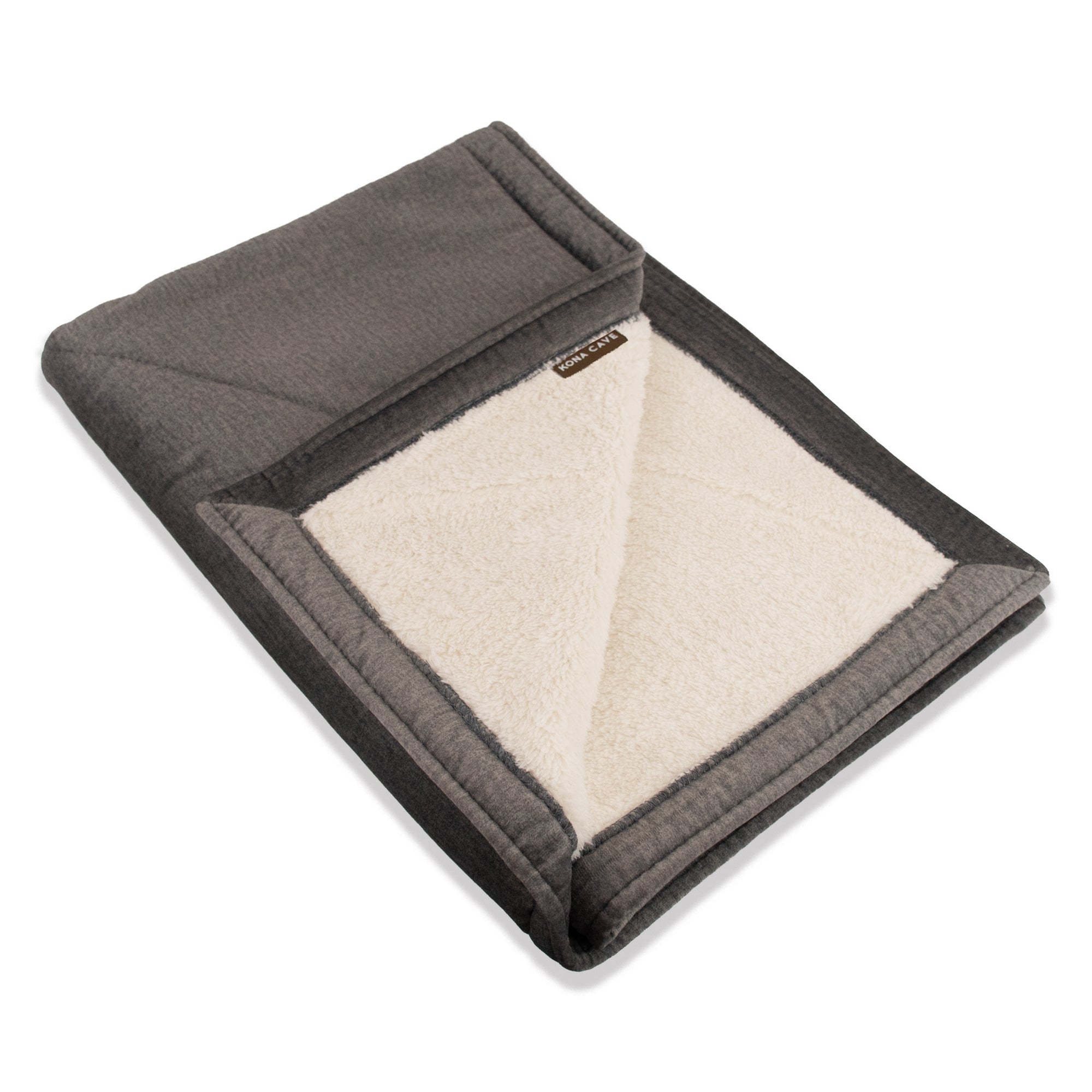 KONA CAVE® weighted Grey Velvet Pet Blanket with Sherpa Fleece Lining. soothing.